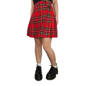 1950s Banner Union Made Vintage Red Plaid Pleated Skirt Waist XS 23"